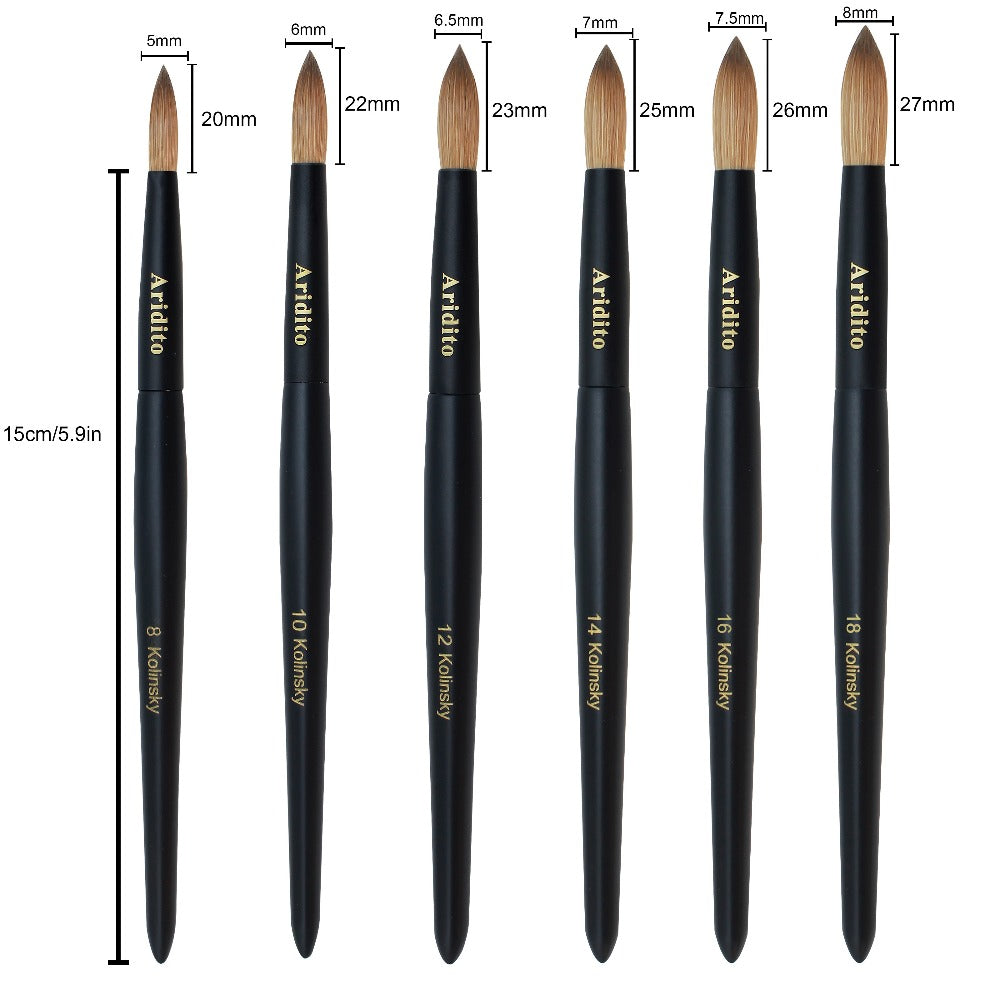 Kolinsky Nail Brush Round Head for Acrylic Extensions – Professional Black Wooden Handle Nail Art Brush with Genuine Kolinsky Hair Bristles