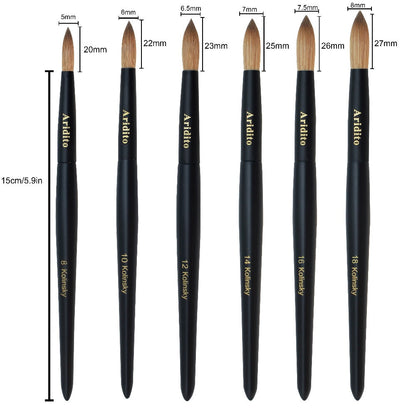 Kolinsky Nail Brush Round Head for Acrylic Extensions – Professional Black Wooden Handle Nail Art Brush with Genuine Kolinsky Hair Bristles