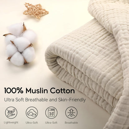Morandi Cotton Muslin Blanket 6-Layer, Gauze Throw for Couch & Bed, Breathable All Season, 6 Colors