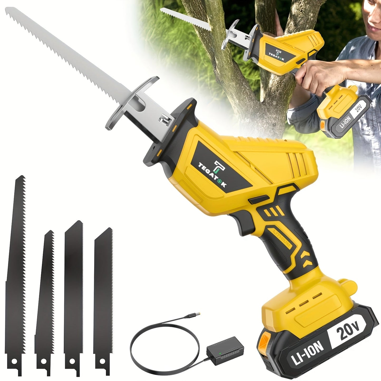 Electric Reciprocating Saw Cordless with LED Light & Safety Lock, Multi-Purpose Cutting Tool with Replaceable Blades
