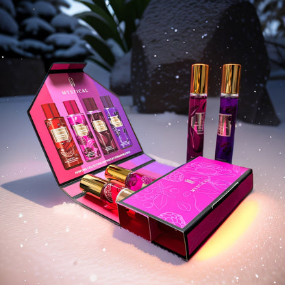 Perfume Gift Set Four 20ml Slim Spray Bottles with Gold Caps in Pink or Botanical Hinged Boxes