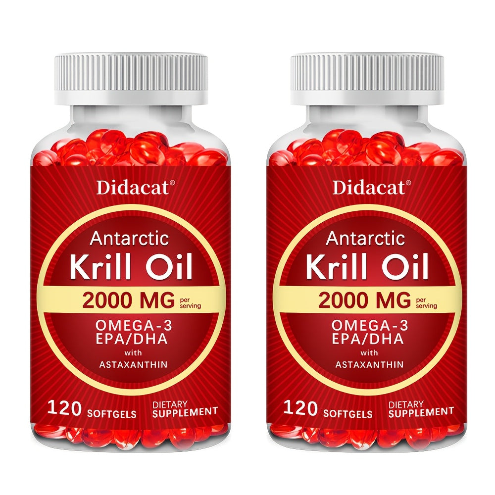 Antarctic Krill Oil 2000mg Per Serving 120 Softgels with Omega-3, EPA & DHA for Brain, Heart, Joint & Eye Health
