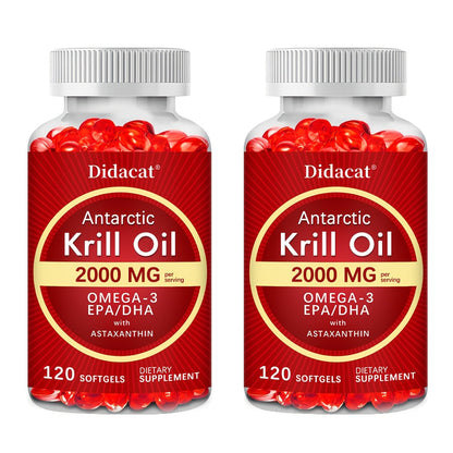 Antarctic Krill Oil 2000mg Per Serving 120 Softgels with Omega-3, EPA & DHA for Brain, Heart, Joint & Eye Health