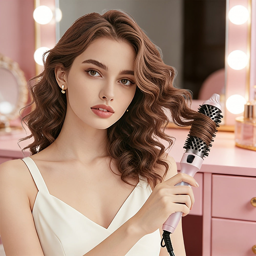 2-in-1 Hot Air Brush Straightener & Curler with Negative Ion Technology, Frizz-Free Blowout Brush with Adjustable Temp Control