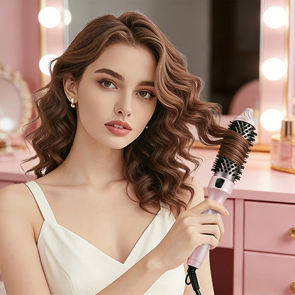 2-in-1 Hot Air Brush Straightener & Curler with Negative Ion Technology, Frizz-Free Blowout Brush with Adjustable Temp Control