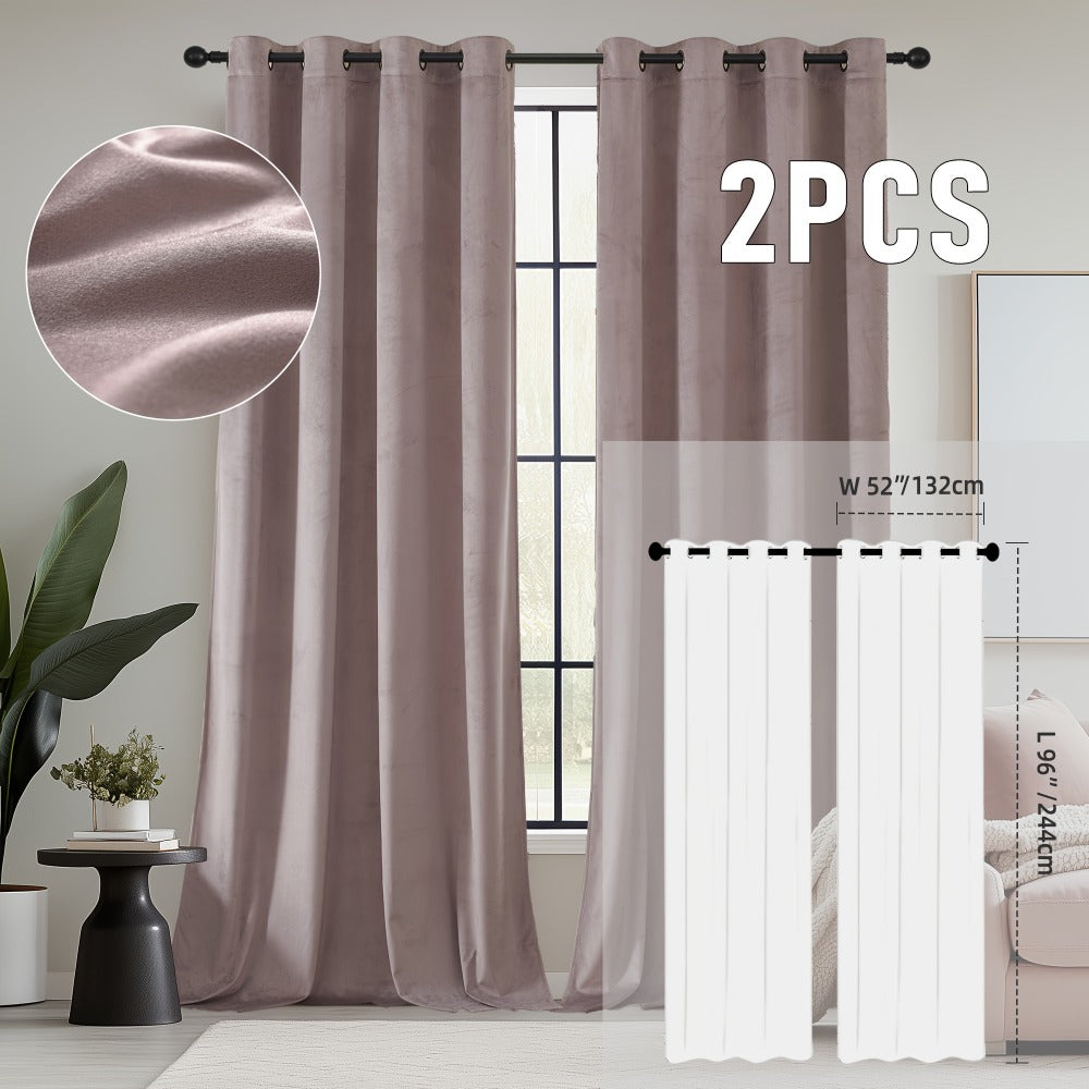 Velvet Room Darkening Curtains 2 Panels, Grommet Top Thermal Insulated Soundproof Blackout Curtains for Living Room Bedroom