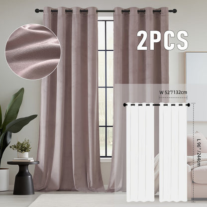Velvet Room Darkening Curtains 2 Panels, Grommet Top Thermal Insulated Soundproof Blackout Curtains for Living Room Bedroom