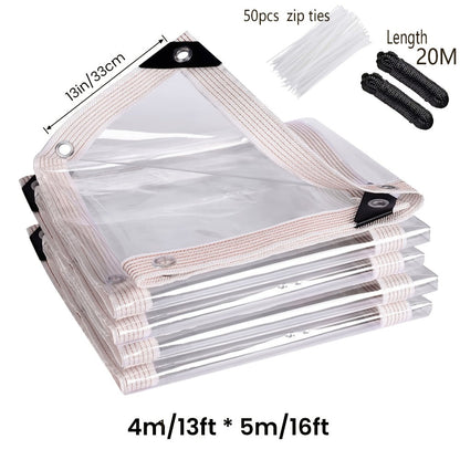 Clear Tarp Transparent PE Tarpaulin with Grommets, Rainproof Cover for Porch Canopy Henhouse Plant Camping & Outdoor Garden