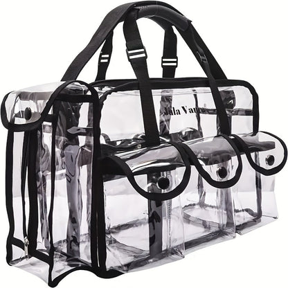 Stadium Approved Clear PVC Tote Bag Extra Large Transparent Shoulder Bag 3 External Pockets Adjustable Straps Waterproof for Men Women
