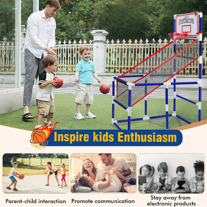 Kids Arcade Basketball Game Set with Hoop & 4 Soft Balls – Indoor Outdoor Sport Play for Ages 3+, Thick PVC Frame