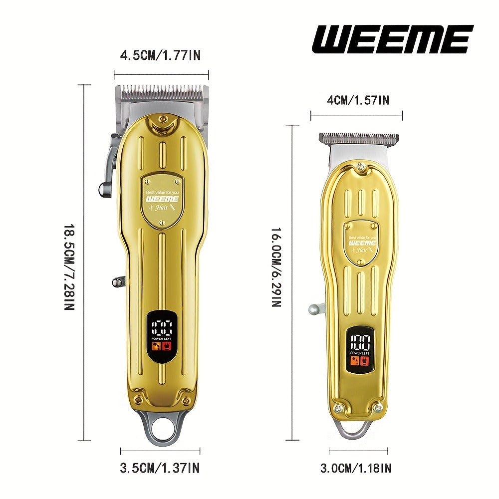 Hair Clipper WEEME 819 Gold or Silver Two-Tool Set with LCD Displays, USB Charging and Eight Guide Combs