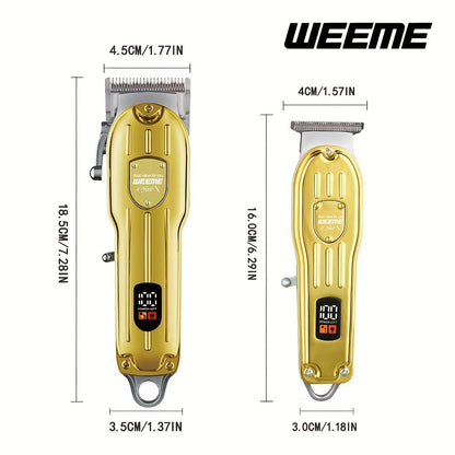 Hair Clipper WEEME 819 Gold or Silver Two-Tool Set with LCD Displays, USB Charging and Eight Guide Combs