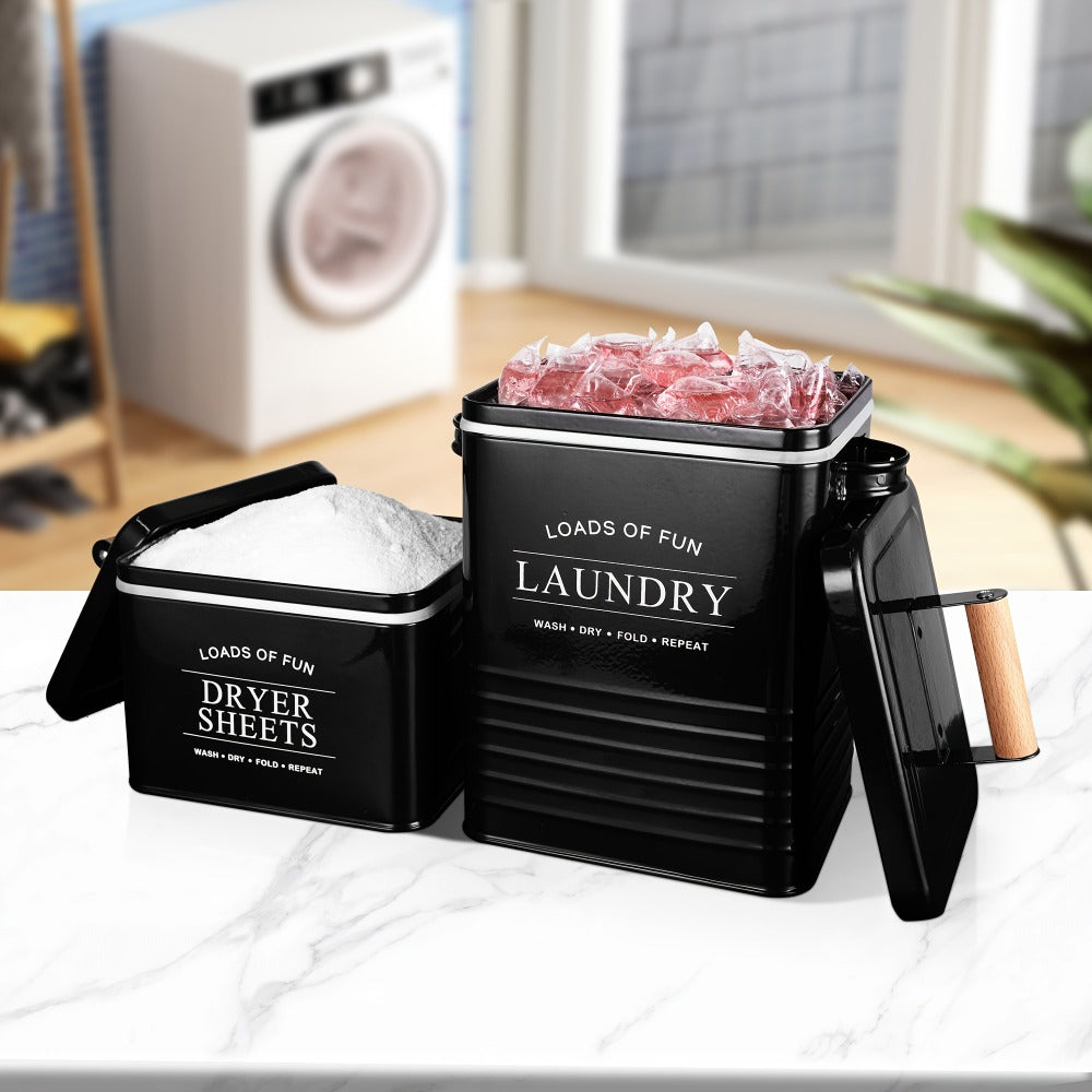 Laundry Pod Container & Dryer Sheet Holder Set with Scoop, Metal Farmhouse Laundry Room Organizer
