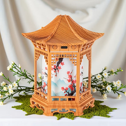 Mini Humidifier with Night Light USB Powered Cool Mist Quiet Operation Chinese Pagoda for Entryways, Bedrooms and Living Spaces