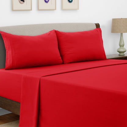 Bed Sheet Set Microfiber with Size-Dependent 3- or 4-Piece Contents and Six specified Bed Dimensions