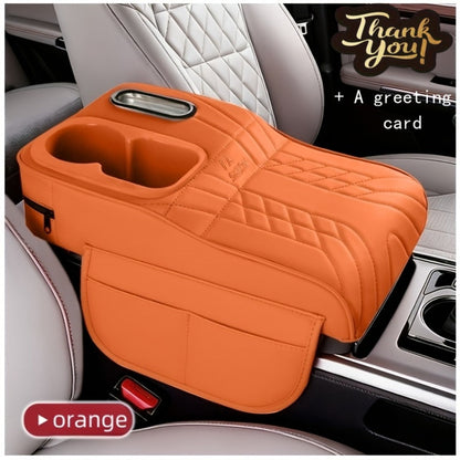 Center Console Tray Organizer with Cup Holder, Tissue Slot and Six Color Options in Black, Orange, Red, Brown or Beige