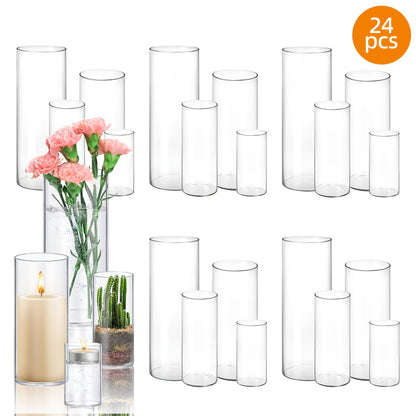 Clear Glass Cylinder Candle Holder Vases 12/24/36/48 Pcs, 4 6 8 10 Inch Tall Hurricane Floating Candle Vase