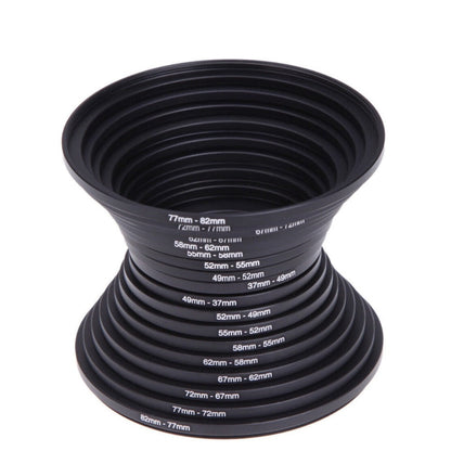 Step-Up Step-Down Lens Filter Adapter Rings 18pcs Set for DSLR Camera 37-82mm Aluminum Alloy Filter Ring Kit Compatible with Canon Nikon