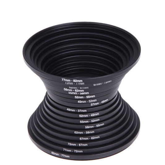 Step-Up Step-Down Lens Filter Adapter Rings 18pcs Set for DSLR Camera 37-82mm Aluminum Alloy Filter Ring Kit Compatible with Canon Nikon