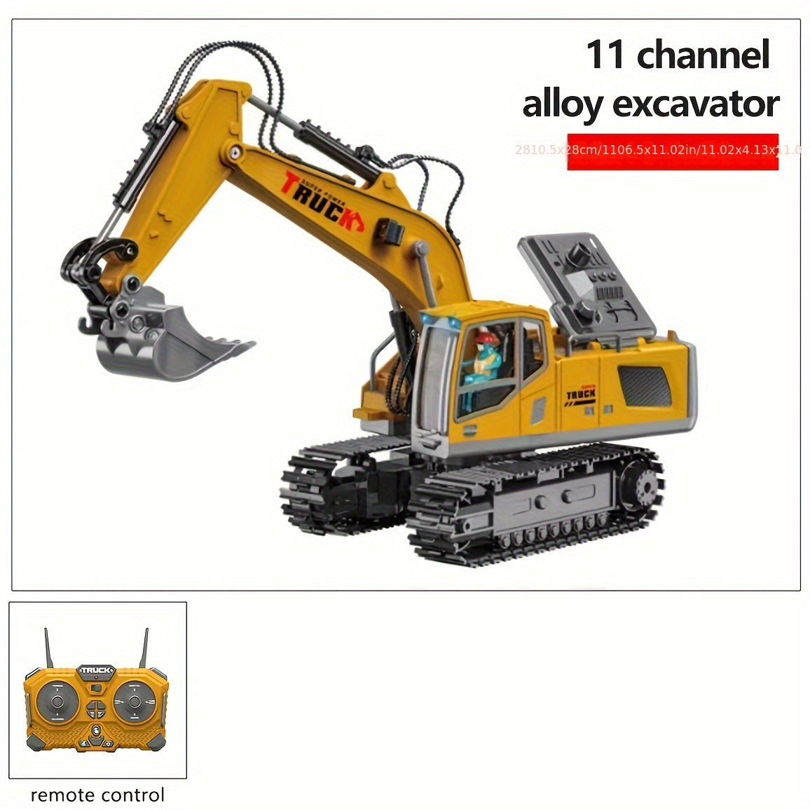 Remote Control Excavator Loader Dump Truck Toy for Kids 2.4GHz Alloy RC Construction Vehicle with Light & Sound