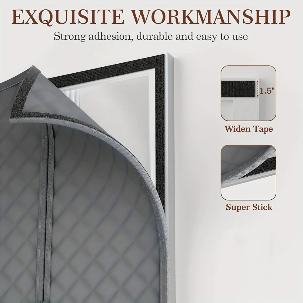 Thermal Insulated Door Curtain Magnetic Closure Knit Plaid Pattern – Windproof Insulation Blanket for Front Door, Sliding Glass