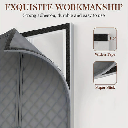 Thermal Insulated Door Curtain Magnetic Closure Knit Plaid Pattern – Windproof Insulation Blanket for Front Door, Sliding Glass