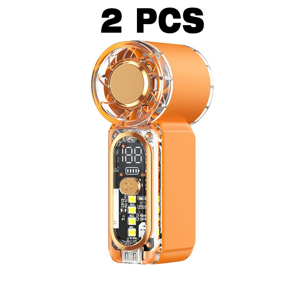 Two-Pack Mini Handheld Fans with 100-Level Digital Display, USB-C Cable, LED Light and Three Color Options