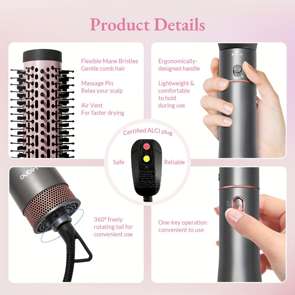 5-in-1 Hot Air Styling Comb Set Negative Ion Hair Dryer Brush with 5 Interchangeable Heads, for Home, Travel and Salon Hair Styling
