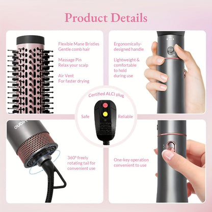 5-in-1 Hot Air Styling Comb Set Negative Ion Hair Dryer Brush with 5 Interchangeable Heads, for Home, Travel and Salon Hair Styling