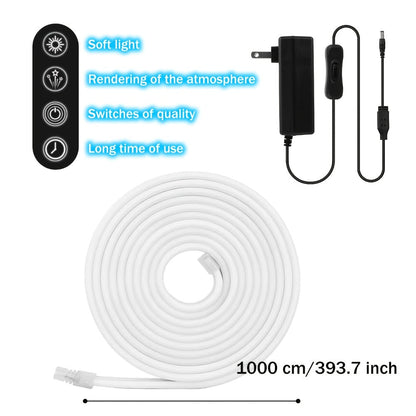 LED Neon Light Strip 32.8ft 10m 1200 LEDs Super Bright, 24V Flexible Neon Strip with Power Adapter & Mounting Clips