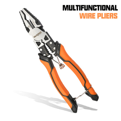 Pliers Set 9-in-1 Multi-Function Industrial Grade, 8.5" Lineman Pliers, 8.5" Long Nose Pliers, 8" Diagonal Side Cutters