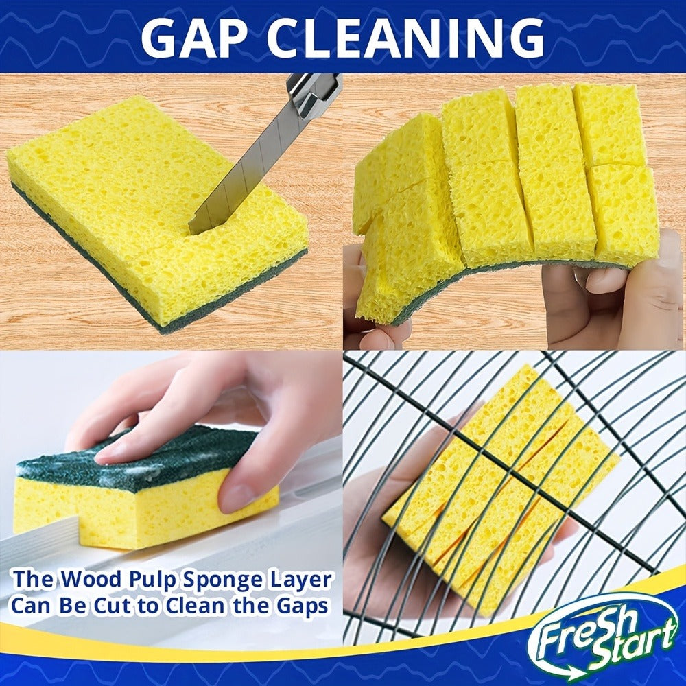 Non-Scratch Cellulose Sponge Dual-Sided with Tough Scouring Pad, Dishwashing Sponges for Kitchen