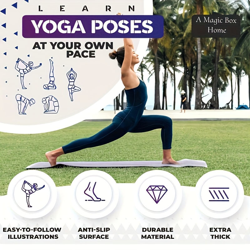 Yoga Mat with 75 Yoga Pose Illustrations & Side Storage Bag – Non-Slip Extra Thick Flexible Durable Exercise Mat for Beginners Men Women