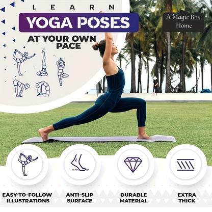 Yoga Mat with 75 Yoga Pose Illustrations & Side Storage Bag – Non-Slip Extra Thick Flexible Durable Exercise Mat for Beginners Men Women