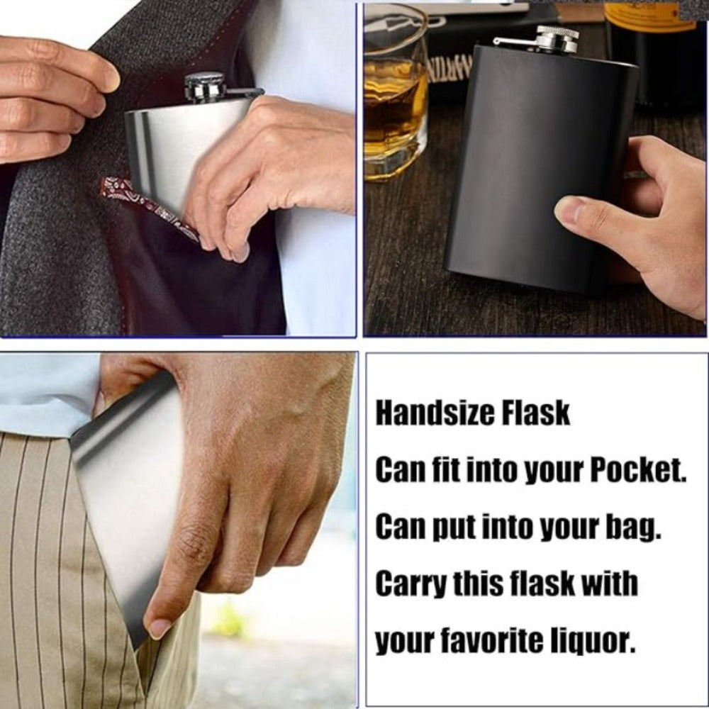 Stainless Steel Whiskey Flask Gift Set with Cup Filter & PU Leather Cover – 8.1oz + 3oz Dual Bottle Bar Gift for Men