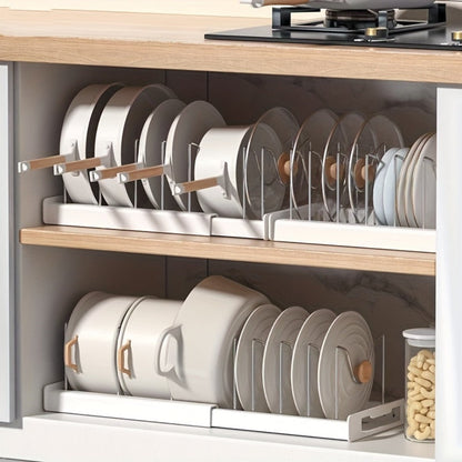 Expandable Pot and Lid Organizer Rack with Adjustable Dividers, 12.01-22.05-Inch Width and White or Gray Finish