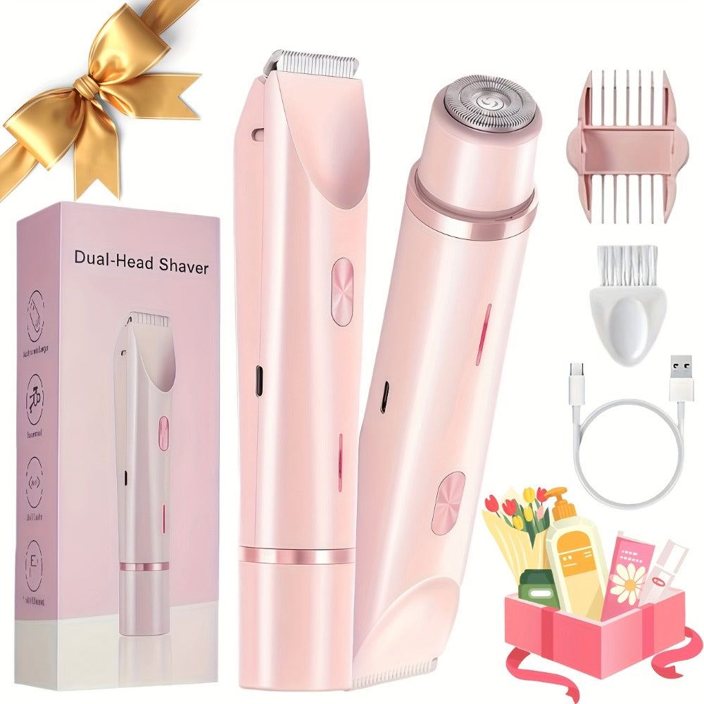 Bikini Trimmer for Women 2-in-1 Dual Head IPX7 Waterproof Electric Shaver Body Hair Trimmer Facial Hair Remover Bikini Underarm Leg Arm Face