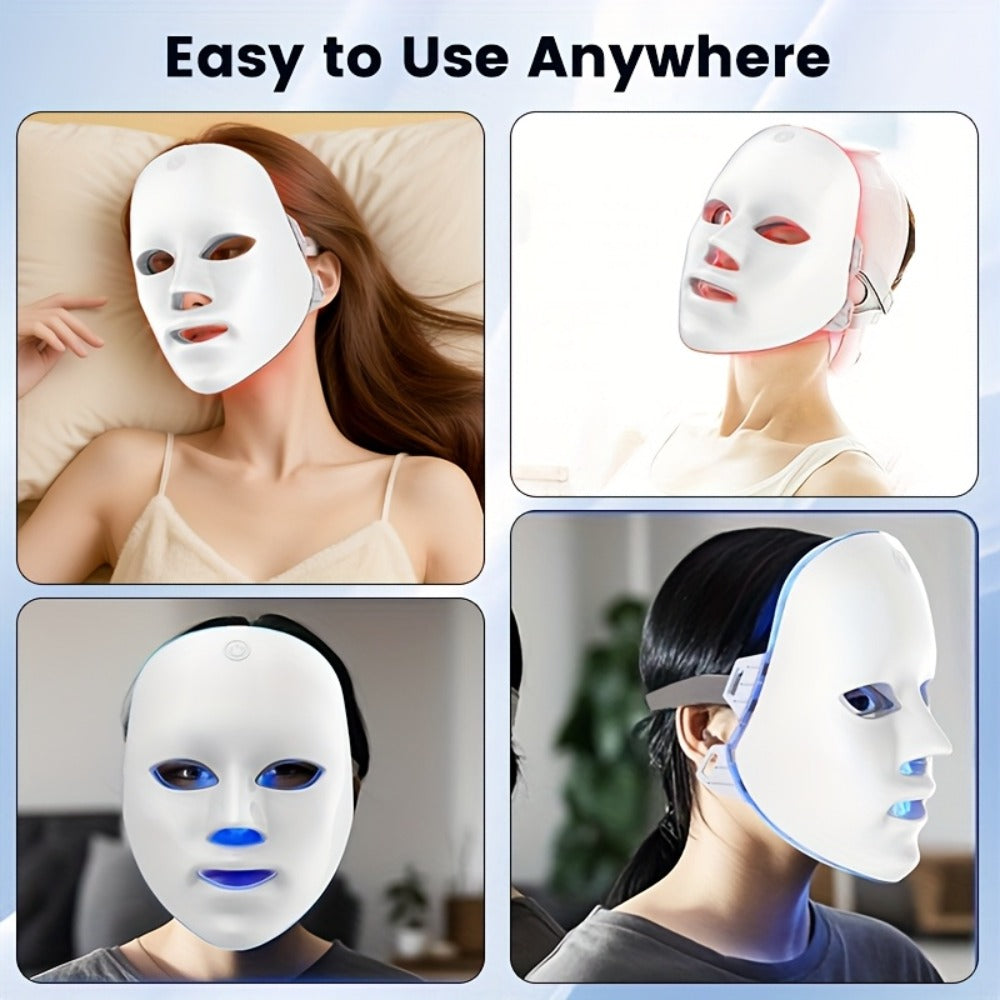 Portable LED Facial Mask 7-Color Light Therapy USB Rechargeable Plastic - Home Beauty Care for Bath Time, Home Spa and Personal Care