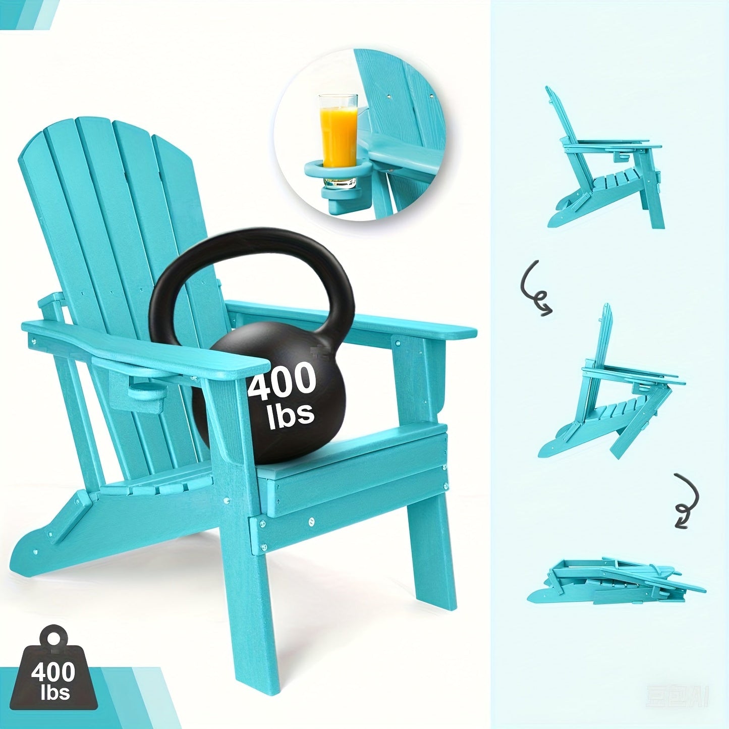 Folding Adirondack Chair with Cup Holder – HDPE All-Weather Outdoor Patio Chair