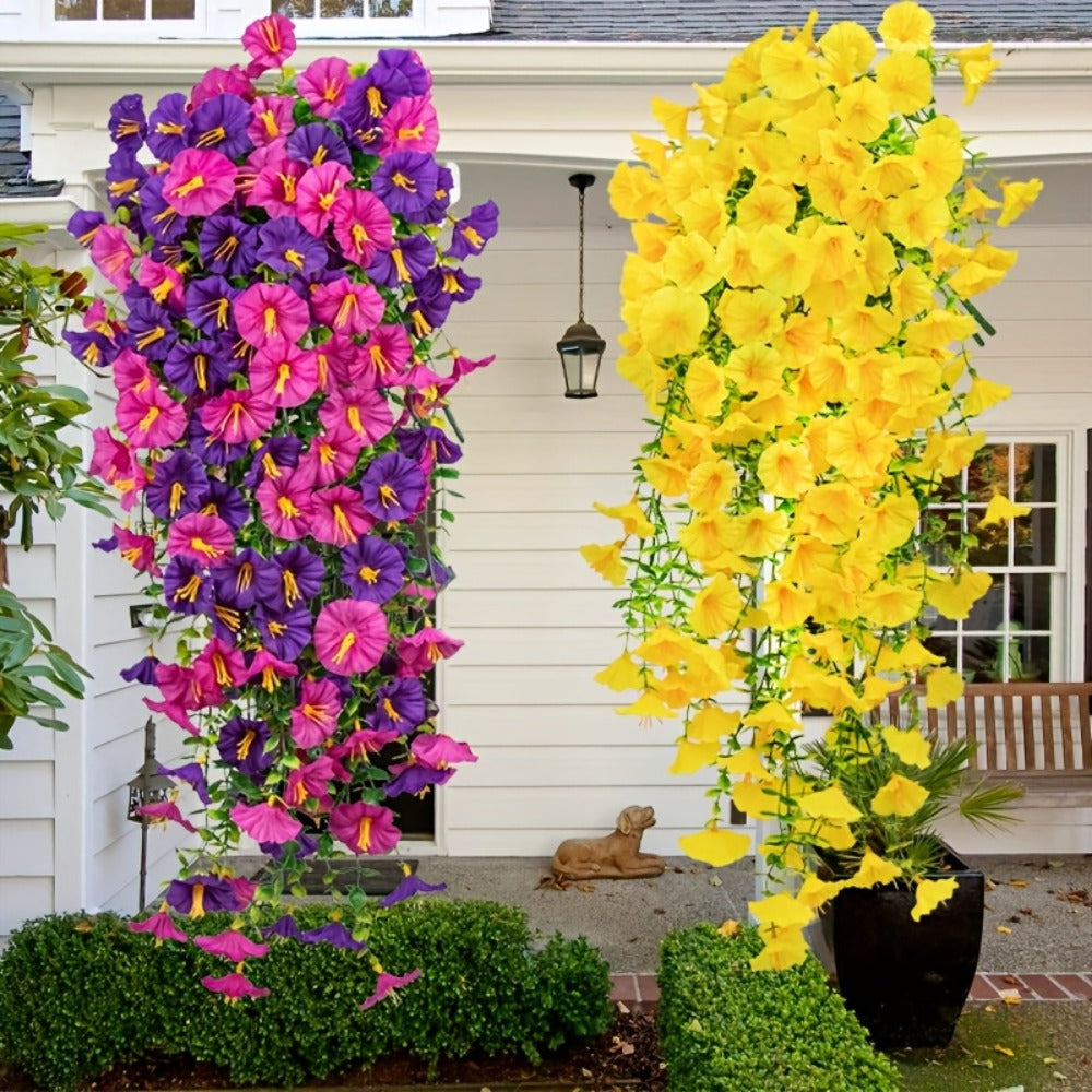 Artificial Flowers Four-Bundle Hanging Morning Glory Set with Flexible Stems in Three Style Options