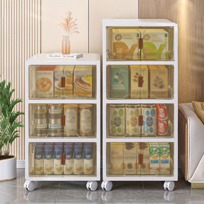 Stackable Foldable Storage Cabinet with Door, PP Plastic 1/2/3/4/5 Layer Organizer Box with Wheels & Cover