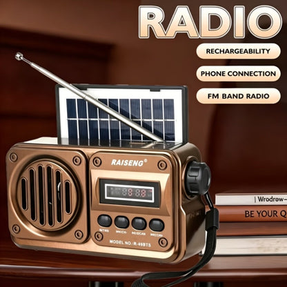 Retro FM Radio Speaker with Solar Panel, Bluetooth, USB and TF Card Playback in Black or Brown