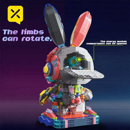 1377-Piece Mechanical Rabbit Building Block Model with Colorful Punk Styling and Rotating Limb Details