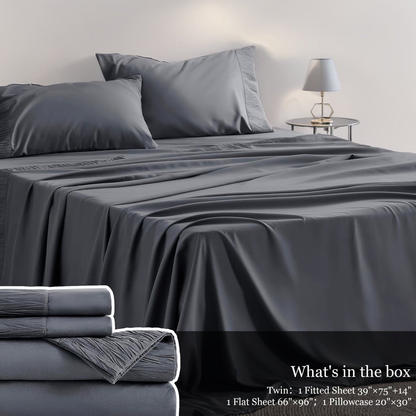 Sheet Set, Four-Piece Solid-Color Bedding with Deep-Pocket Fitted Sheet, Flat Sheet and Two Pillowcases