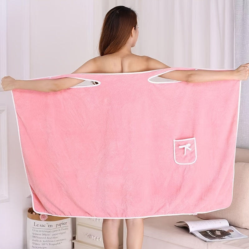 Wearable Bath Towel Wrap Coral Fleece Bow-Knot Strapless Bathrobe Quick Dry Absorbent 260GSM Soft Skin-Friendly Adult Shower Towel