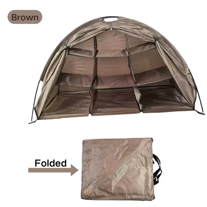 Camping Tent Organizer 9-Shelf with Zippered Flap – Hanging Storage Rack for Shoes, Gear & Dining, Fits Most Tents, Brown & Gray