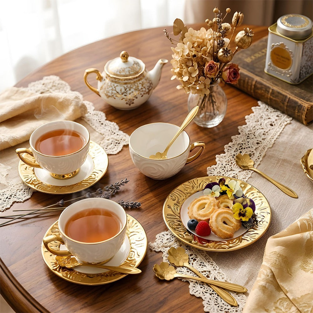 Espresso Cups Set 12 Pcs, 7.44 Oz Small Ceramic Cappuccino Cup Set with 6 Cups, 6 Trays & 6 Spoons
