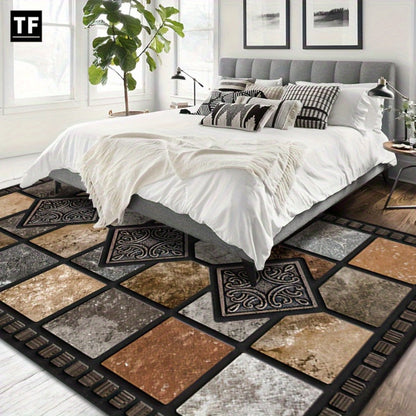 Area Rug for Bedroom, 56x80 Marble Tile Print with Soft Surface for Living Room, Bedroom or Covered Patio