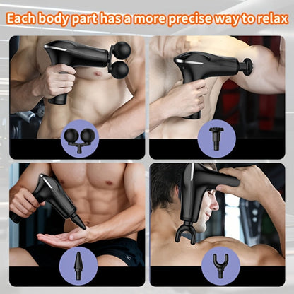 Handheld Massage Gun with Dual Heads, 3 Interchangeable Attachments for Full Body, Powerful Rechargeable Fascia Gun for Back