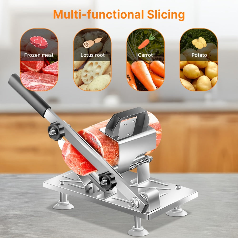 Manual Meat Slicer, Stainless Steel Food Slicer with Adjustable Thickness, Sharp 430 Steel Blade for Slicing Frozen Meat